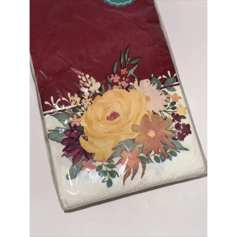 Pioneer Woman Burgundy Floral Paper Napkins 24 Count 2 Ply Recipe Inside PW76638